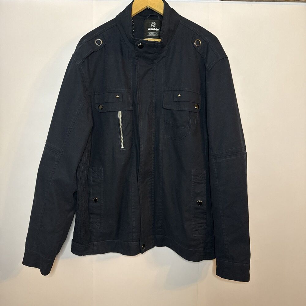 Wantdo Jacket Womens Large Cotton Canvas Navy Chore‎ Coat Full Zip Pockets Lined